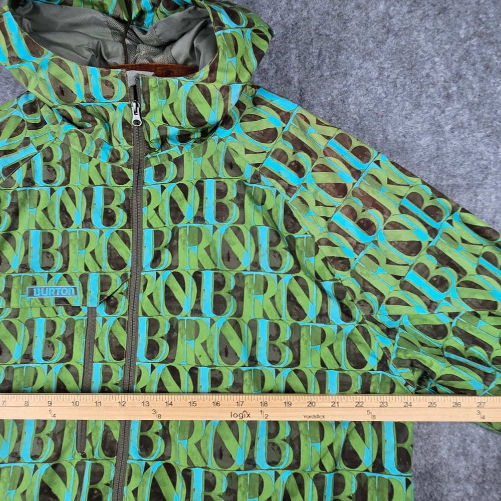 Burton Snowboard Jacket Mens L Green Teal All Over Logo Print Hooded Ski Coat - Picture 4 of 12